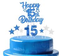 mciskin Juego de velas de cumpleaños número 15, decoración de cumpleaños 15 años para niños,vela azul real número 15 para pastel,decoración personalizada para cupcakes con estrella para niñas y niños