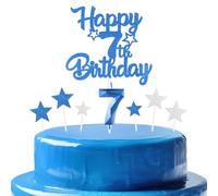 mciskin Juego de velas de cumpleaños número 7, decoración de cumpleaños 7 años para niños,vela azul real número 7 para pastel,decoración personalizada para cupcakes con estrella para niñas y niños