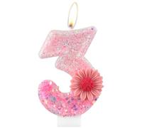 mciskin Velas de 3er Cumpleaños de Margaritas, Velas Rosas con el Número 3 para Tarta, Decoraciones de Tercer Cumpleaños para Niñas, Decoraciones de Tarta de Velas con Flores Rosas para Decoraciones