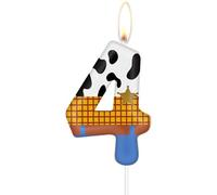 MCISKIN Velas de 4º Cumpleaños de Juguete, Vela Número 4 para Pastel, Topper de Pastel de Vaqueros, Decoración de Fiesta de Historia Azul para Niñas y Niños