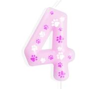 mciskin Velas de cumpleaños de pata de perro rosa, decoración de cumpleaños de niño y niña, velas de números de cumpleaños rosas, bonitas velas con el número 4 para pasteles, decoraciones de pastel de