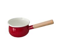 MCMUZKZS Enamel Milk Pan con Base Plana para Salsas Sopa Pasta y Comida de Bebé Mango de Madera Ergonómico Adecuado para Cocina Diaria, Rojo, Individual