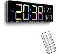 Mcnhbdgg Reloj de Pared Digital, Pantalla Colorida de 16", Fecha, Semana, Temperatura, Doble Alarma, Atenuación Automática, Funcionalidad de Cuenta Regresiva.