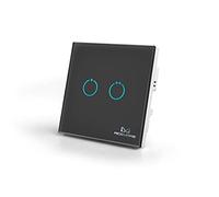 MCO Home Z-Wave Interruptor de panel táctil de vidrio, 2 relés, negro, MH-S312