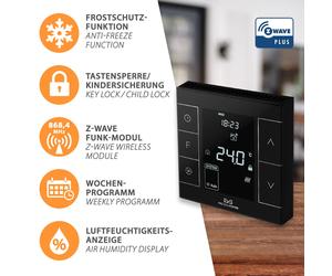 MCO Home Z-Wave Termostato Ambiental Negro Suelo Radiante Infrarot-Heizu