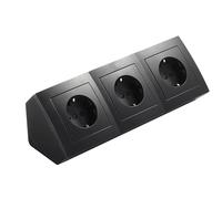 McPower Bloque de enchufes Tomas bajo encimera | Flair | Toma de 3 Vías con Protección | 230V/16A | Toma de Montaje con Cable de 15cm y Terminal de Conexión, Negro Mate