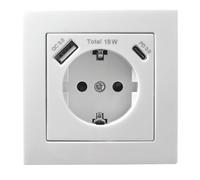 McPower Toma de Corriente | Flair | con 1x USB-C 18W PD y 1x USB-A, Color Blanco, Instalación Bajo Superficie, Diseño Moderno, blanco mate