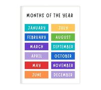 MDBJTCYZN Colorful Months of the Year Canvas Poster Learning Wall-Art for Nursery Classroom Playroom School Decor(Framed,16x24inch(40x60cm))