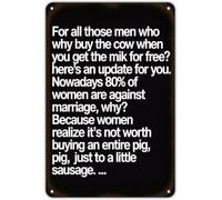 MDBJTCYZN Vintage Cow and Milk Funny Marriage Advice Metal Sign For Garage Studio Office Library Wall Decoration 8 X 12 in