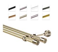 MDEKOR Barra de cortina doble, 360 cm, oro antiguo, montada en el pared, 19 mm