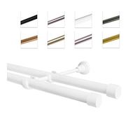 Barra para cortinas, 19 mm, montaje en pared, doble riel, blanco brillante, 420 cm