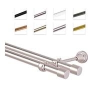 Barra para cortinas, 19 mm, montaje en pared, doble riel, cromada mate, 420 cm