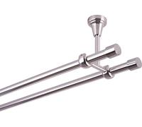 MDEKOR - Barra para cortinas de 480 cm, con 2 rieles, barra de sujeción de 16 mm, sistema de montaje en techo, acabado en acero inoxidable cepillado