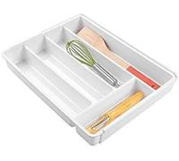 mDesign Bandeja antideslizante para cubiertos con seis compartimentos, bandeja extraíble para cajones para organizar utensilios de cocina, organizador de cajones para diversos utensilios, color blanco