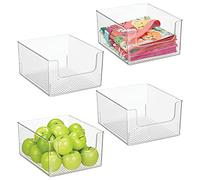 mDesign Caja de almacenaje para alimentos - Organizador de nevera, armario o despensa con frontal abierto - Caja de plástico para frigorífico - Juego de 4 - transparente
