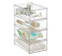 mDesign Caja de almacenamiento - Recipiente de plástico apilable con cajón extraíble - Caja organizadora de baño para artículos de tocador, maquillaje y productos de belleza - Paquete de 4 -