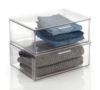 mDesign Cajas de plástico transparente grandes - Organizador de armarios apilable y rígido con cajón extraíble - Caja para guardar zapatos, accesorios y otros objetos - Juego de 2 - transparente