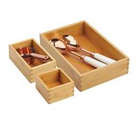 mDesign Cajas organizadoras para la cocina - Organizadores de cajones de bambú en diferentes tamaños - Cajas de madera apilables para cubiertos y utensilios de cocina - Juego de 3 - color natural