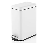 mDesign Cubo de basura con pedal, tapa e inserto de cubo de plástico para baño, cocina y oficina, cubo de basura de metal con diseño ergonómico, color blanco
