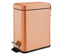 mDesign Cubo de basura con pedal, tapa e inserto de cubo de plástico para baño, cocina y oficina, cubo de basura de metal con diseño ergonómico, cobre