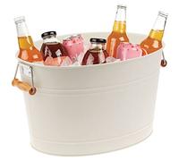 mDesign Enfriador de vino - Cubo decorativo para champán con asas de madera - Cubo de hielo ideal para vino, cerveza, vino espumoso o refrescos - Crema/Natural