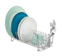 mDesign Escurreplatos para Fregadero de Cocina, pequeño Estante de Metal y plástico para Fregadero de Cocina, Ideal para Platos y Cesta de Cubiertos, Cromado/Transparente