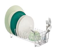 mDesign Escurridor de Platos para Fregadero de Cocina, Estante pequeño de Metal y plástico para Fregadero de Cocina, escurridor de Platos con Bandeja de Goteo para Platos y Cesta de Cubiertos,