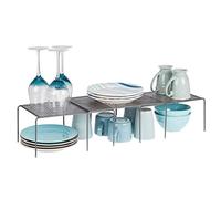 mDesign - Estante de cocina (juego de 3) - escurridor práctico de metal para más espacio de almacenamiento - estante telescópico retráctil - gris