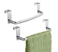 mDesign Juego de 2 barras para colgar paños de cocina - Colgadores de cocina para las puertas de los armarios - Toalleros de baño de metal - plateado