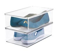 mDesign Juego de 2 cajas para zapatos apilables con tapadera - Práctica caja de zapatos de plástico - Organizador de zapatos ideal para sandalias, zapatillas de deporte, etc. - transparente