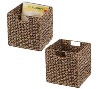 mDesign Juego de 2 cestas de almacenamiento, caja de almacenamiento plegable de jacinto de agua, cesta de almacenamiento ideal para guardar ropa, juguetes o revistas, con patrón de mimbre, color