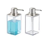 mDesign Juego de 2 dosificadores de jabón rectangulares y Recargables con 296 ml - Elegante dispensador de jabón líquido de plástico - Dispensador de jabón de Manos - Transparente/Plateado Mate