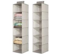 mDesign Juego de 2 organizadores Colgantes para Armario, Almacenamiento de Calzado de Tela, Armario Colgante Multiusos para Zapatos y Ropa, Color Gris Pardo/Natural