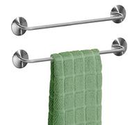 mDesign Juego de 2 toalleros de baño sin taladro - Toallero adhesivo de acero cepillado para cocina - Perfecto como colgador de toallas para baño y para los paños de cocina - plateado mate