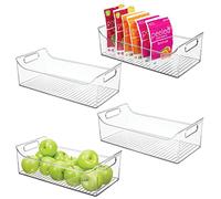 mDesign Juego de 4 cajas para nevera con asas - Organizador de frigorífico largo para almacenar alimentos - Contenedor transparente de plástico para el armario de la cocina o la nevera - transparente