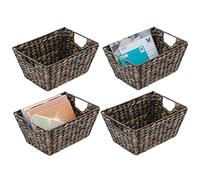mDesign Juego de 4 cestas trenzadas - Práctica cesta trenzada con asas para dormitorio, sala de estar, baño o pasillo - Cesta de almacenamiento para artículos del hogar de jacinto de agua, color negro