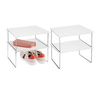 mDesign Juego de 4 estantes adicionales para ropa - Balda auxiliar de metal y plástico para sumar espacio de almacenaje en los armarios - También útil como organizador de armarios de cocina - blanco