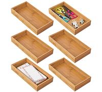 mDesign Juego de 6 cajas organizadoras para escritorios y cajones - Caja rectangular de bambú - Organizador de madera para artículos de oficina y manualidades - color natural