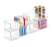 mDesign Juego de 8 cajas organizadoras para el armario de la cocina o la despensa - Organizadores de alimentos apilables - Cestas de plástico grandes para cocina, baño o dormitorio - transparente