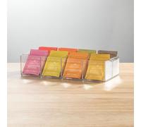 mDesign Organizador compacto de plástico para almacenamiento de té, 8 secciones divididas, asas integradas, soporte para bolsas de té, paquetes pequeños, edulcorantes, sin BPA, paquete de 2