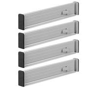 mDesign Organizador de cajones - Organizador de cajones ajustable para organizar cajones - Organizador de cocina, baño o dormitorio - Juego de 4 - gris claro