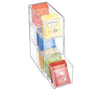 mDesign Organizador de cocina con 3 cajones de plástico - Mini cajonera para infusiones, bolsas de té, sobres de café, azúcar, etc. - Caja de té en plástico - transparente