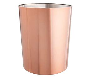mDesign Papelera de oficina redonda - Papelera metálica compacta y espaciosa para baño, cocina u oficina - Cubo de basura de acero inoxidable - dorado rojizo