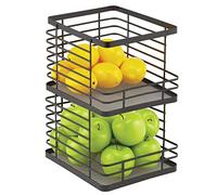 mDesign Recipiente de cocina para fruta - Fruteros de cocina apilables con abertura frontal - Cesta de metal ideal para guardar pan, hortalizas, snacks y mucho más - Juego de 2 - negro mate