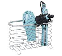 mDesign Soporte para secador de pelo sin taladro - Práctico organizador de baño en cesto de rejilla - Estante multifunción para secador, rizador eléctrico y plancha - plateado