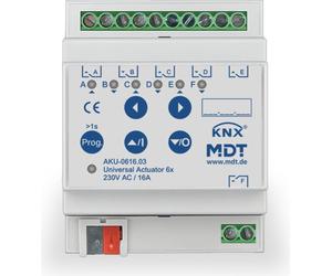 MDT, actuador KNX para interruptores/persianas, 16/8 canales, 16 A, regulable, 1 unidad.