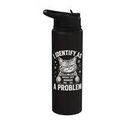 Me identifico como un problema Bad Cat Funny Mugshot Stainless Steel Insulated Water Bottle