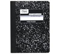 Mead - Cuaderno cuadrado con pasta con adorno de mármol negro, 100 hojas, pautado ancho.