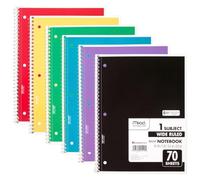 Mead Cuaderno espiral, 6 unidades, 1 materia, papel rayado ancho, 19.5 cm x 26.5 cm, 70 hojas por cuaderno, el color puede variar (73063)