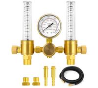MEANLIN MEASURE Medidor de flujo del regulador de argón con manguera 3M,CGA580 Conexión de entrada,5/8" x 18RH Racor de salida,Caudalímetro de soldadura de argón de doble salida para soldador TIG MIG